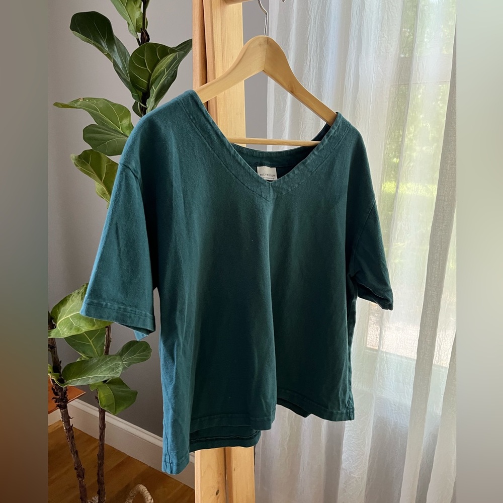 Vintage Teal Pacific Cotton USA Cotton Boxy Cropped T Shirt Tee Modern